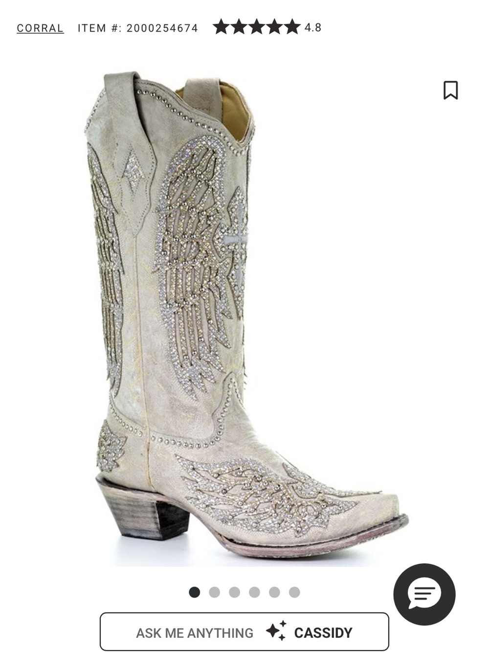 Corral Women's Angela Western Boots in Light Gray with Crystal Wing Details
